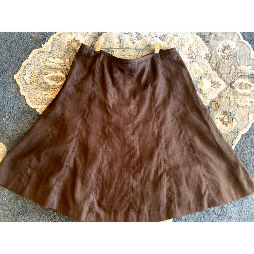 TALBOTS DK BROWN PURE IRISH LINEN PANELED SKIRT ZIPPER LINED SIZE 14